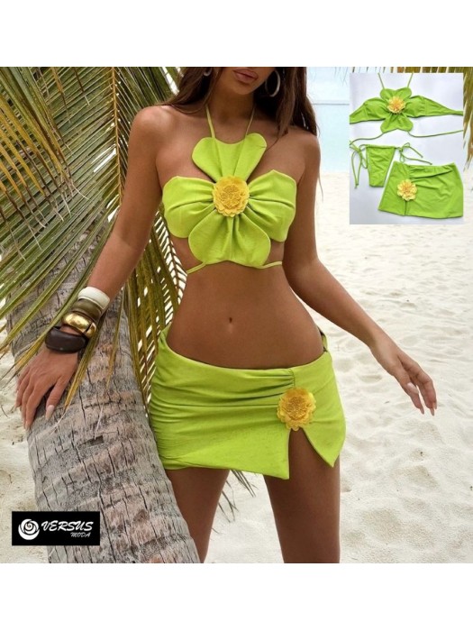 Costume Bagno Brasiliano 3 Pezzi Bikini Mini Gonna Mare Donna Swimsuit 550170